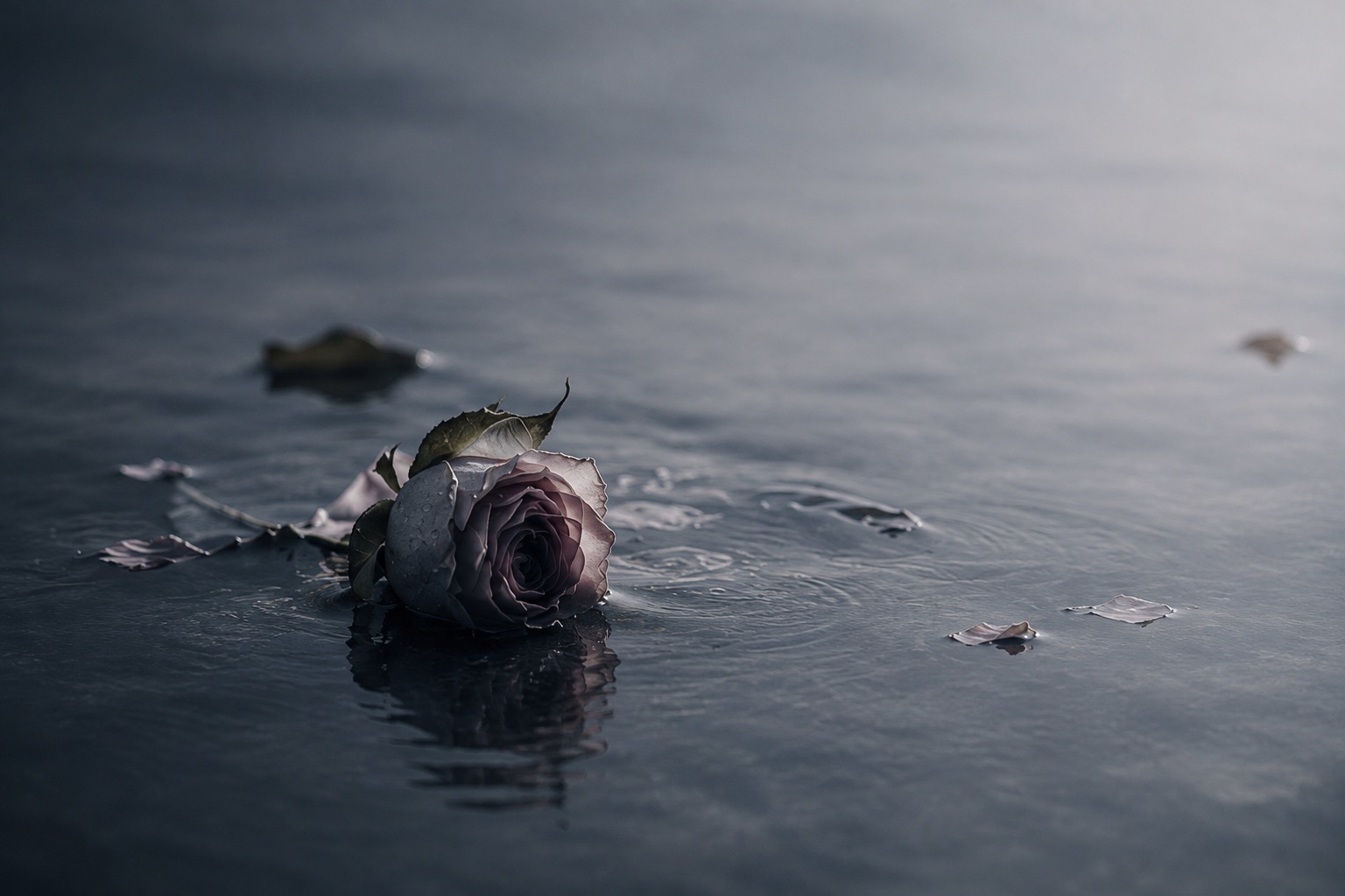 静かな水面に浮かぶ灰色の薔薇